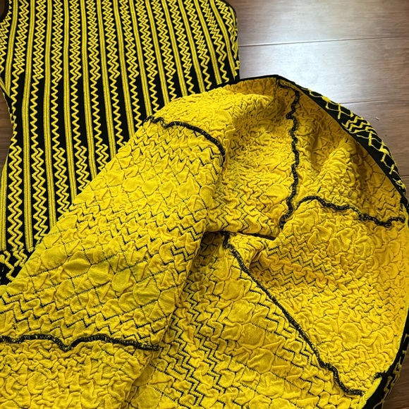 NWOT RVN Chevron Jacquard Square Neck Flare Skater Dress Black Yellow Women’s M - Picture 5 of 10